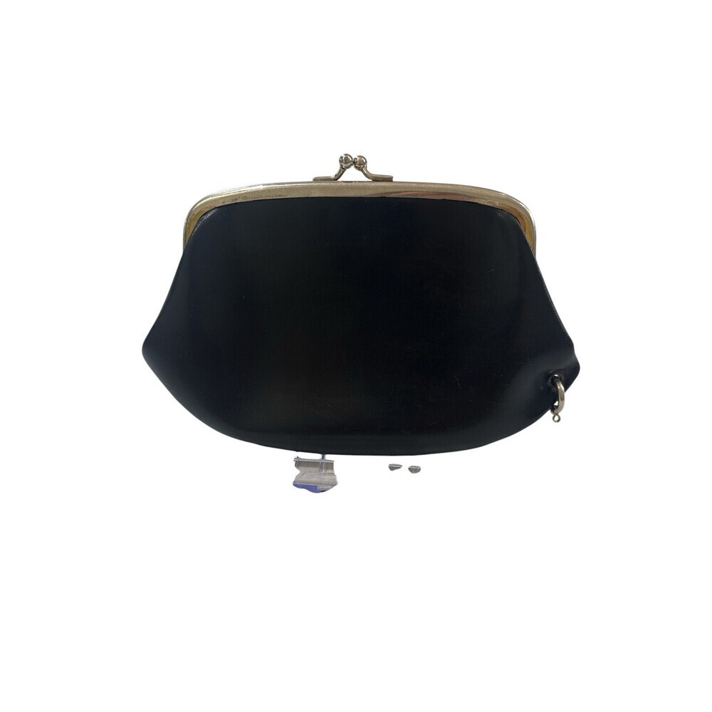 Vintage Black Leather Kisslock Clutch Wallet
